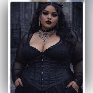 Black Satin Steel Boned Corset Luxe Waist Cincher Dark Romance Victorian Bustier